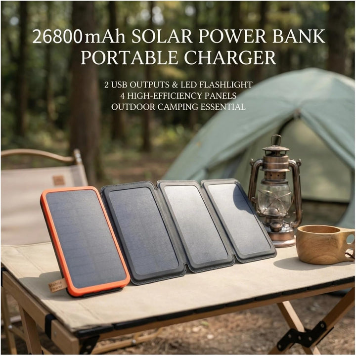 Solar Powerbank 26800mAh, Solar Ladegerät mit 2 USB-A Ausgang & 1 USB-C Eingang, Outdoor Wasserfeste