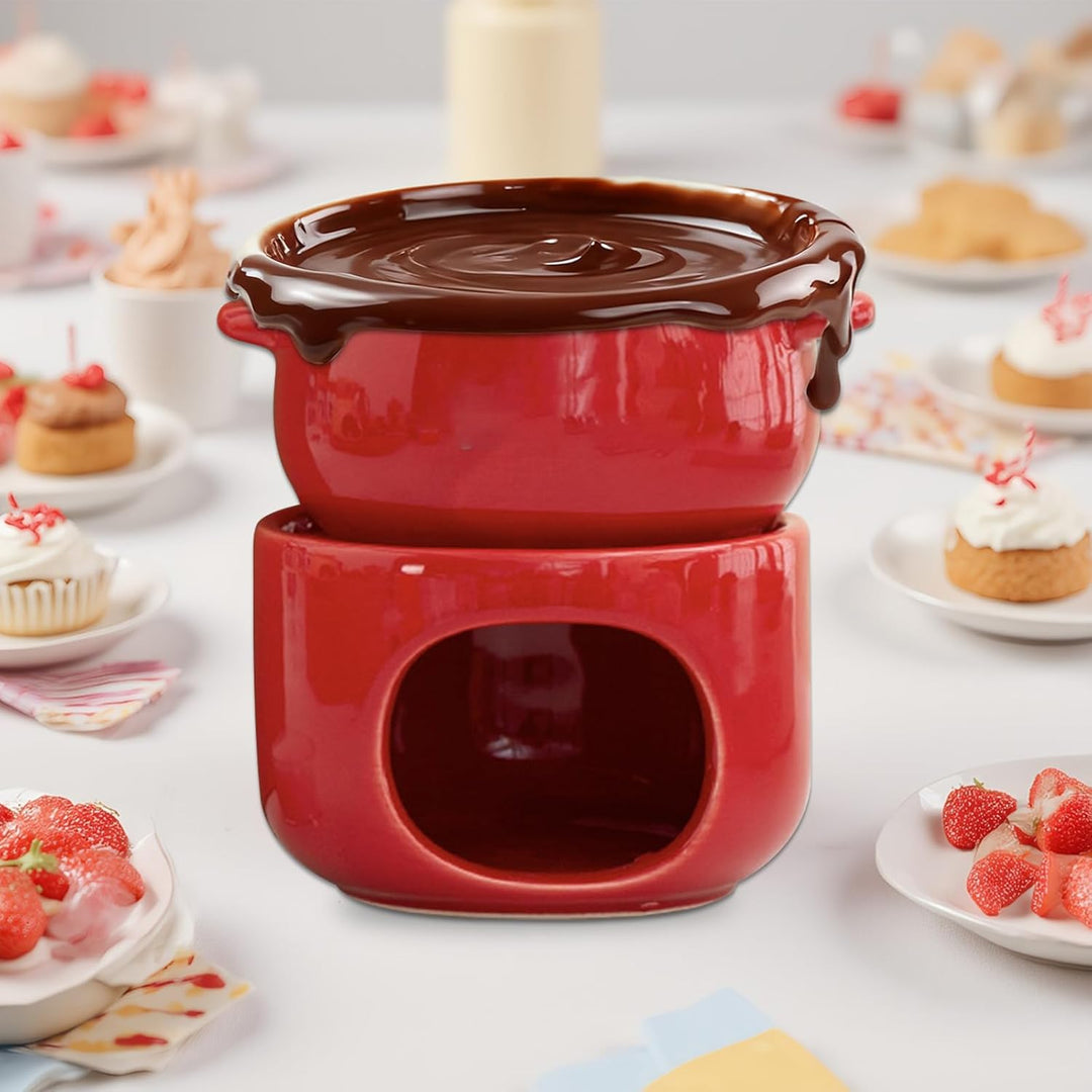 Fondue Becher | Keramischer Hitzebeständiger Wärmetopf - Schokoladen Schmelzbecher Mit Gabeln | Für