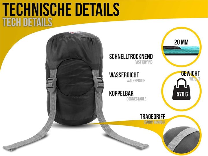 normani Ultralight Schlafsack Runty KOMPAKTE GRÖssE! 3D Mikrofaser Microtech Füllung, wasserdichter
