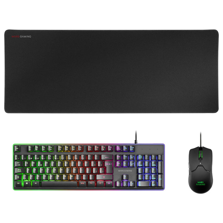 Mars Gaming MCPXBES, Combo H-Mech FRGB Tastatur, Ultralight Maus 10000DPI & XXL Mousepad, Schwarz, S