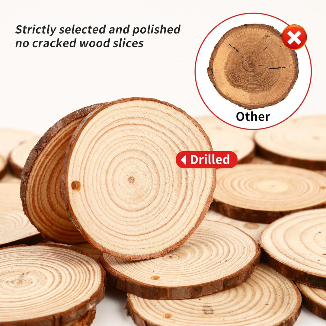 40 Stück Holzscheiben 7-8 cm,Rund Holzscheiben zum Basteln mit zwei Baumwollschnüren,Holzscheibe aus