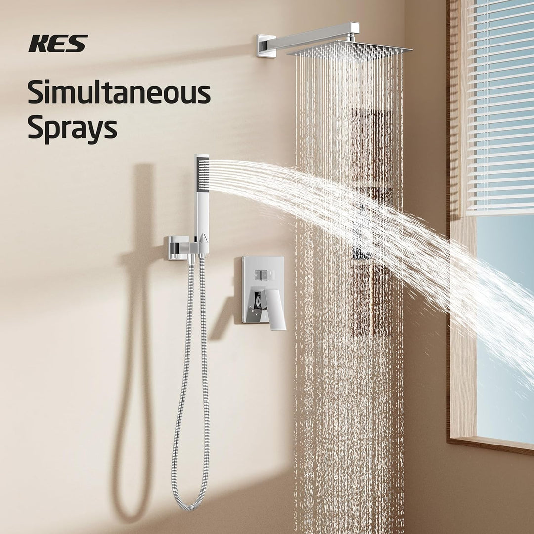 KES Duschsystem Duschkopf Regendusche 3 Funktion mit Handbrause Schlauch Duscharmatur Duschbrause Du