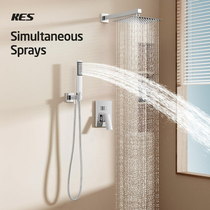 KES Duschsystem Duschkopf Regendusche 3 Funktion mit Handbrause Schlauch Duscharmatur Duschbrause Du