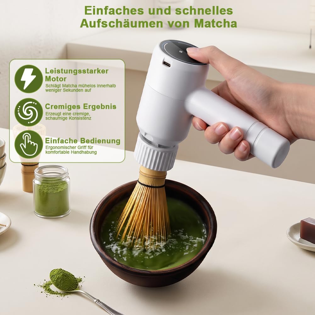 Matcha Schneebesen Elektrisch, 3 Geschwindigkeiten, Elektrischer Matcha-Aufschäumer Küchenhelfer, wi