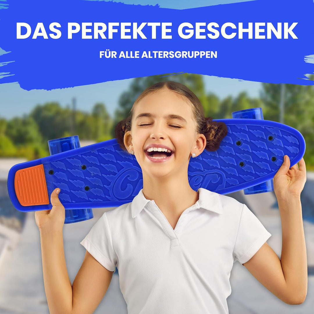 Hurtle Skateboard Kinder ab 6 Jahre, Mini Skateboard mit LED Leuchtrollen, 55cm Pennyboard mit Anti-