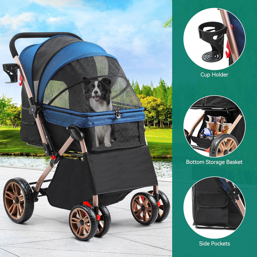 YITAHOME Faltbarer Hundebuggy für kleine Hunde, Haustierbuggy mit umkehrbarem Griff, Netzfenstern, G