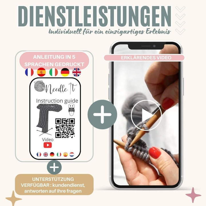 Needle It® - Komplettes Strickset für Anfänger mit Stricknadeln - Strickschal aus Wolle - Geschenkid