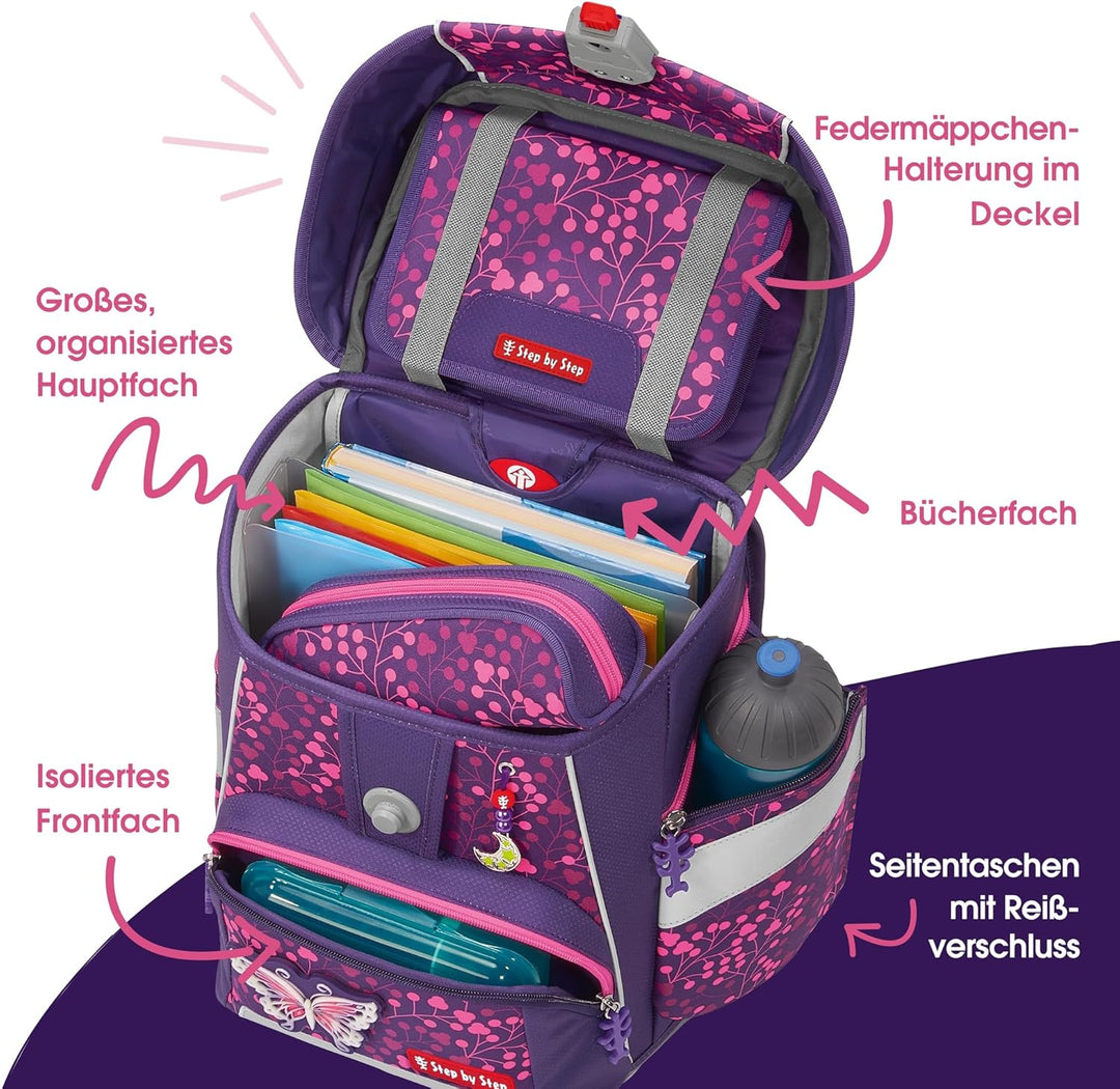 Step by Step Schulranzen-Set SPACE Shine, 5-teilig, ergonomischer Tornister mit Reflektoren, höhenve
