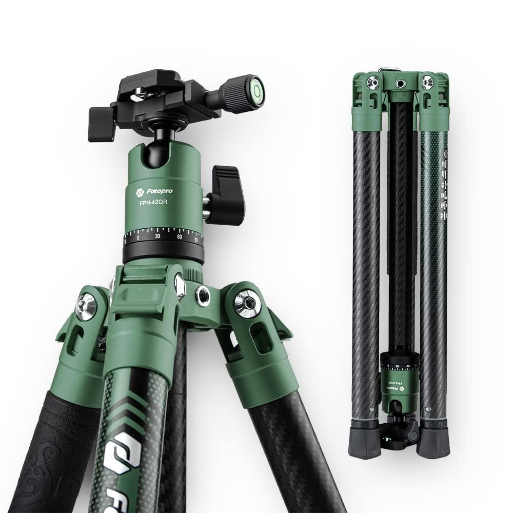 Fotopro Kohlefaser-Stativ für Kamera, 0,9 kg, Ultraleicht, 157,5 cm, Reisekamerastativ, max. Belastu