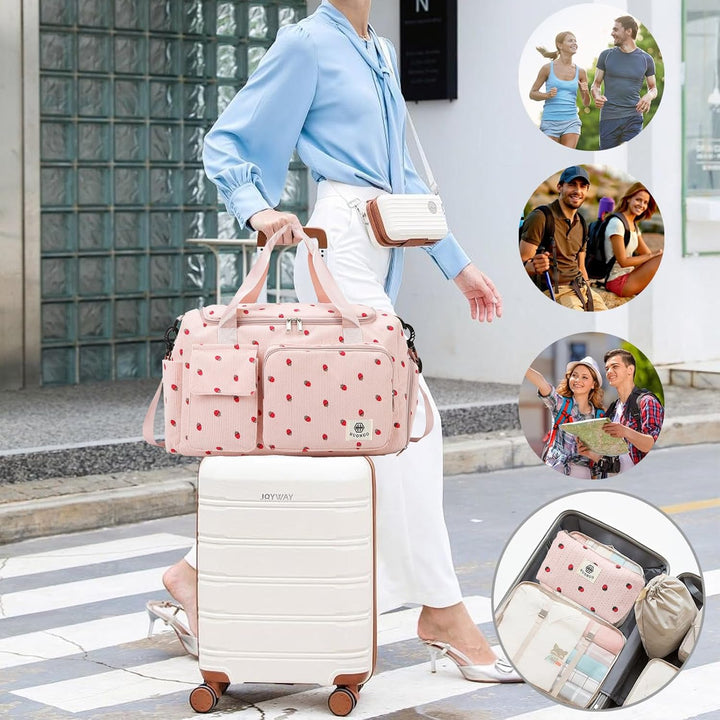 Reisetasche Damen, Sporttasche Damen mit Schuhfach, Nassfach and Kleine Geldbörse, Cord Schwimmtasch