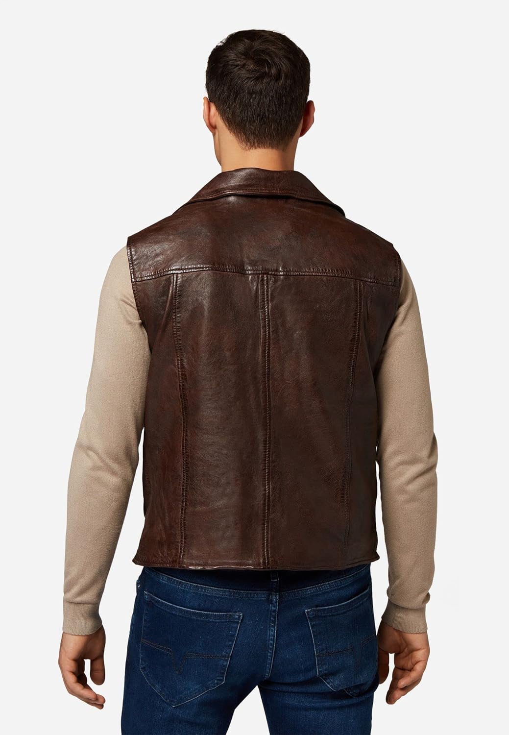 RICANO SK-Vest - Herren Lederweste aus echtem Lamm Nappa Leder Braun S, Braun S