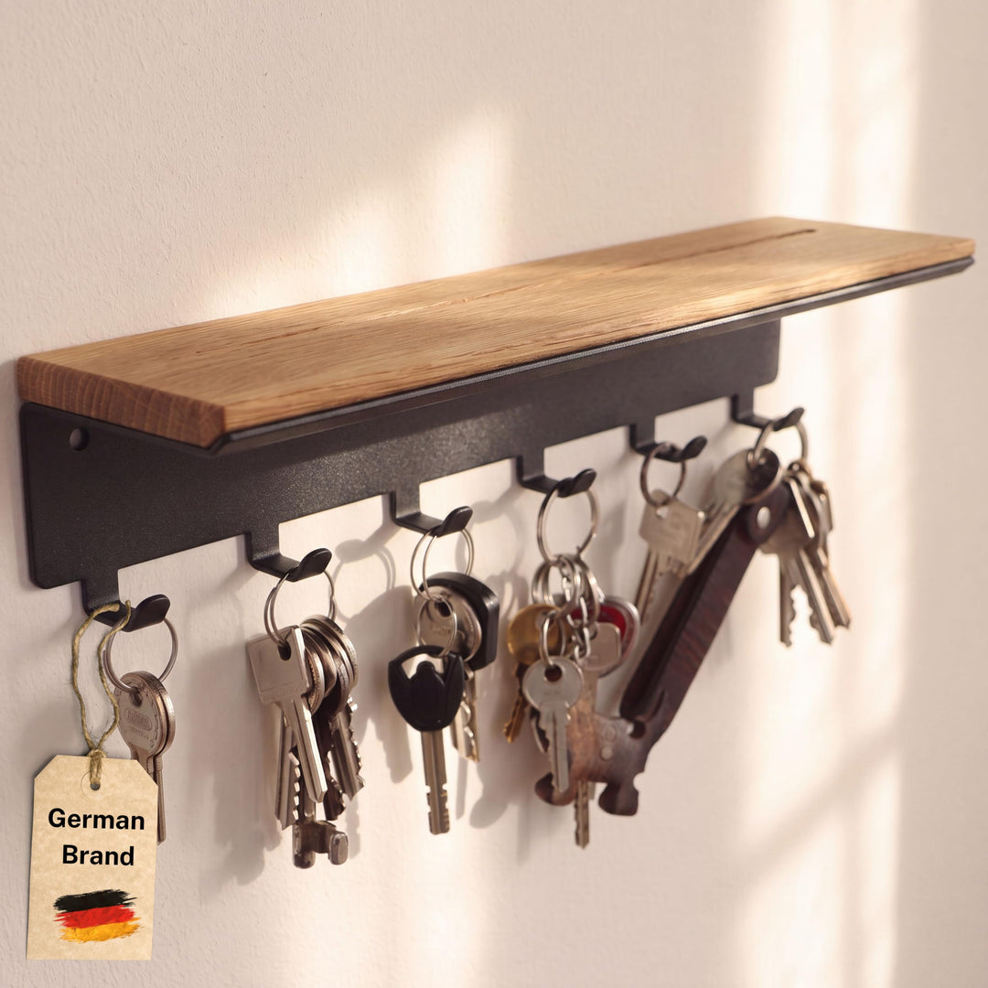 Astrein® | Schlüsselbrett mit 6 Haken | Schlüsselboard aus Holz | Eiche | Wandorganizer | Schlüsselk