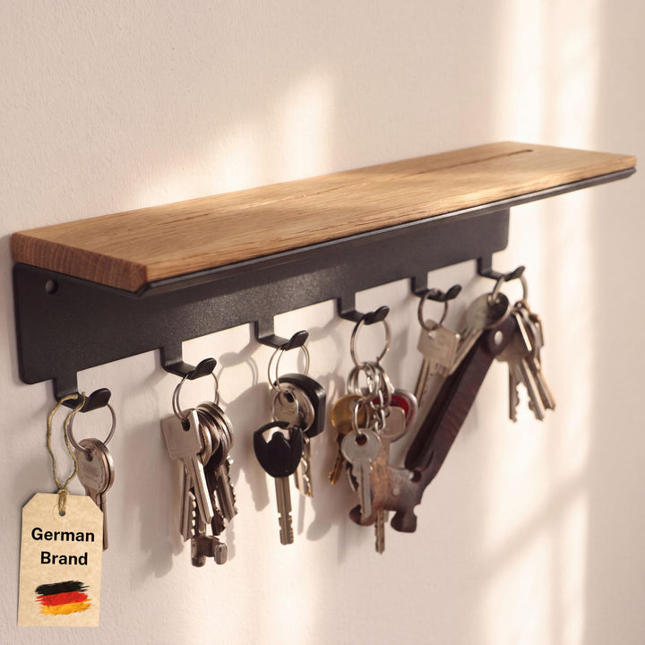 Astrein® | Schlüsselbrett mit 6 Haken | Schlüsselboard aus Holz | Eiche | Wandorganizer | Schlüsselk
