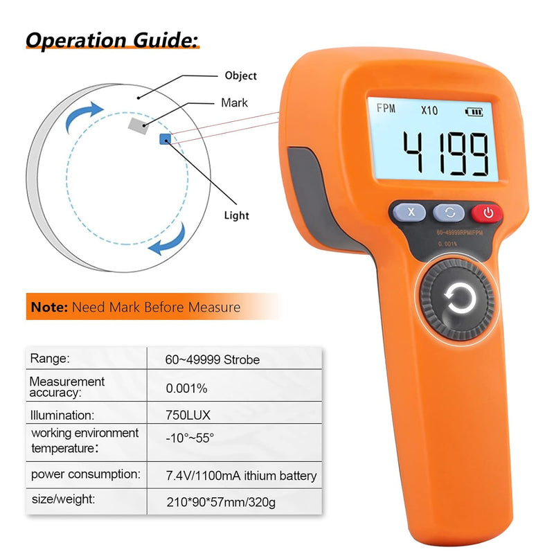 Digitales Handstroboskop, Digital Tachometer, AP-DT50D berührungsloser Stroboskop-Tachometer mit 60-