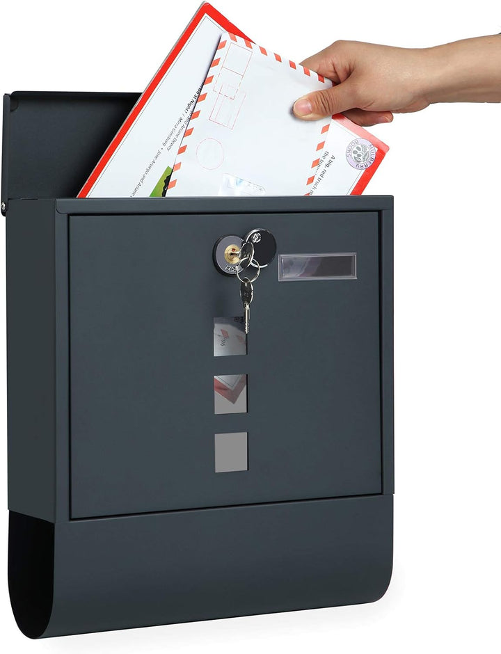 SONGMICS Briefkasten, 2er Set, Wandbriefkasten, Schloss mit Kupfer-Schliesszylinder, drehbare Abdeck
