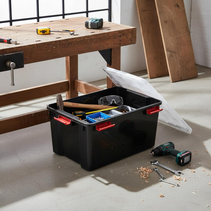 Iris Ohyama, 2er-Set luftdichte Aufbewahrungsboxen, 50 L, mit Clips, stapelbar, Garage, Keller, Dach
