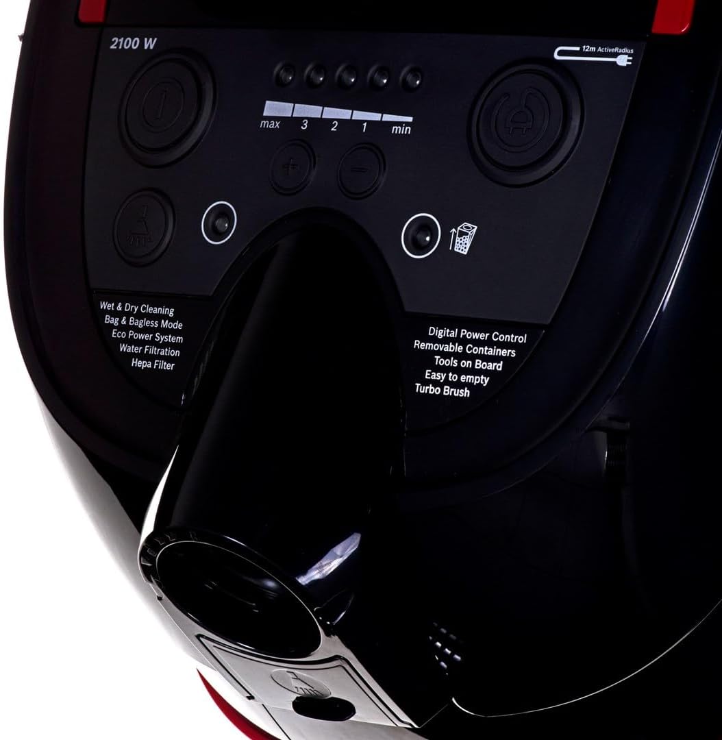 Bosch BWD421POW 6944345, Zylinder Vacuum, Schwarz/Rot, 2100 W, 1 Liter, 44 Dezibel