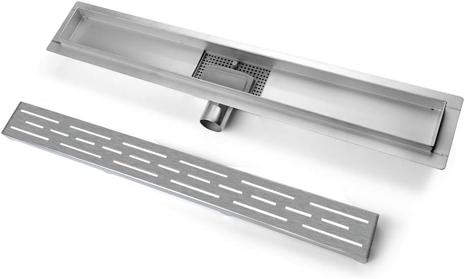 Duschrinne 100cm, Siphon mit Geruchsstop und Haarsieb Randablauf Befliesbar Edelstahl Ablaufrinne, B