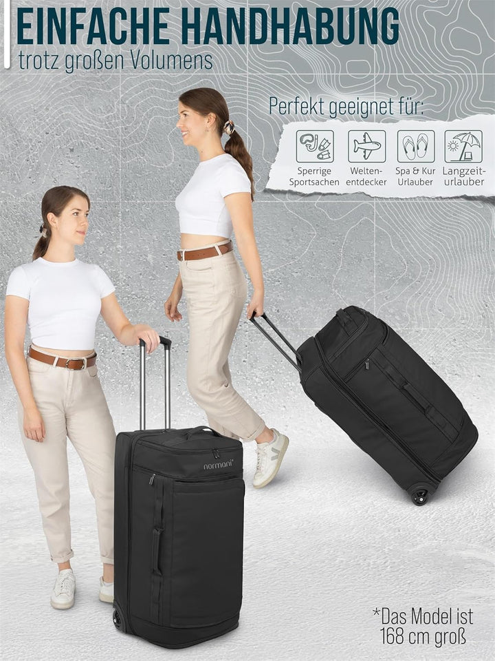 normani XXL Reisetasche 100-120 Liter 2-Rad Trolley gross Weichgepäck Travel Bag mit Rollen und 8 Fä