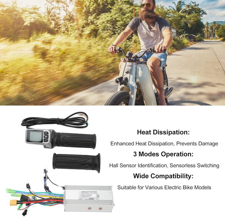 BuyWeek Elektrofahrrad Brushless Motor Controller Kit, 36V 48V 1000W 38A Sinuswelle Controller 124DX