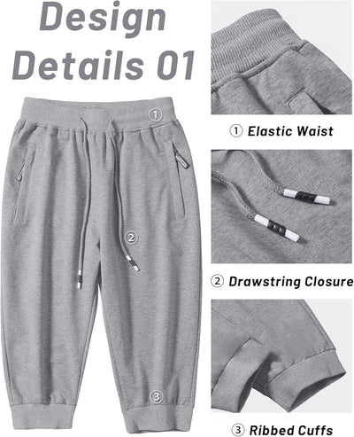 MAGCOMSEN Herren Sport Short 3/4 Trainingshose Sommer Jogging Capri mit Reissverschlusstaschen Leich