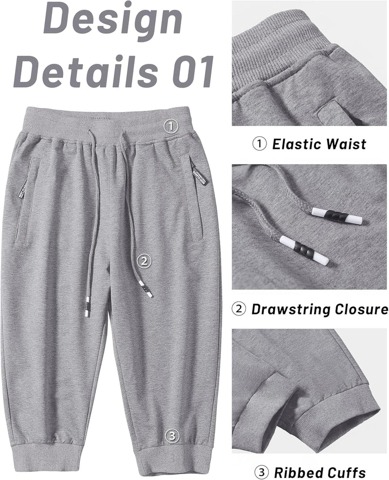 MAGCOMSEN Herren Sport Short 3/4 Trainingshose Sommer Jogging Capri mit Reissverschlusstaschen Leich