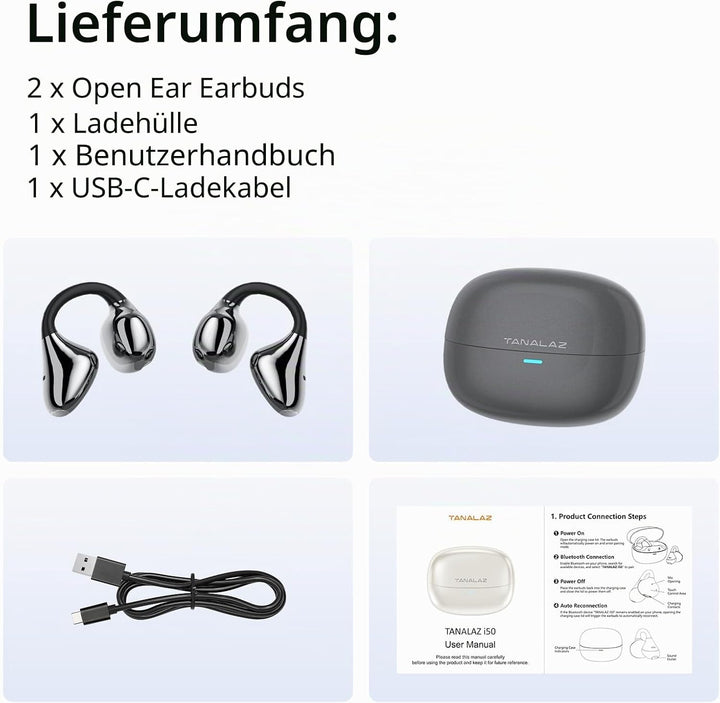 Open-Ear-Kopfhörer I5, Kabellose Bluetooth 6.0 Clip-On-Ohrhörer mit ENC, IPX5 wasserdicht, 36 Std. L