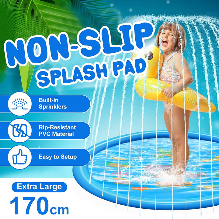 Wasserspielzeug Kinder, 170CM Sprinkler Wasser Spielmatte für Draussen, Outdoor Garten, Hunde Pool W
