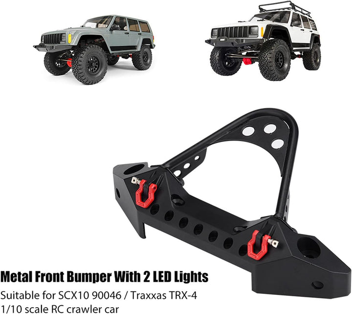 RC Crawler Car Frontstossstange, RC Car Metallstossstange mit 2 LED-Leuchten für TRX-4 Massstab 1:10