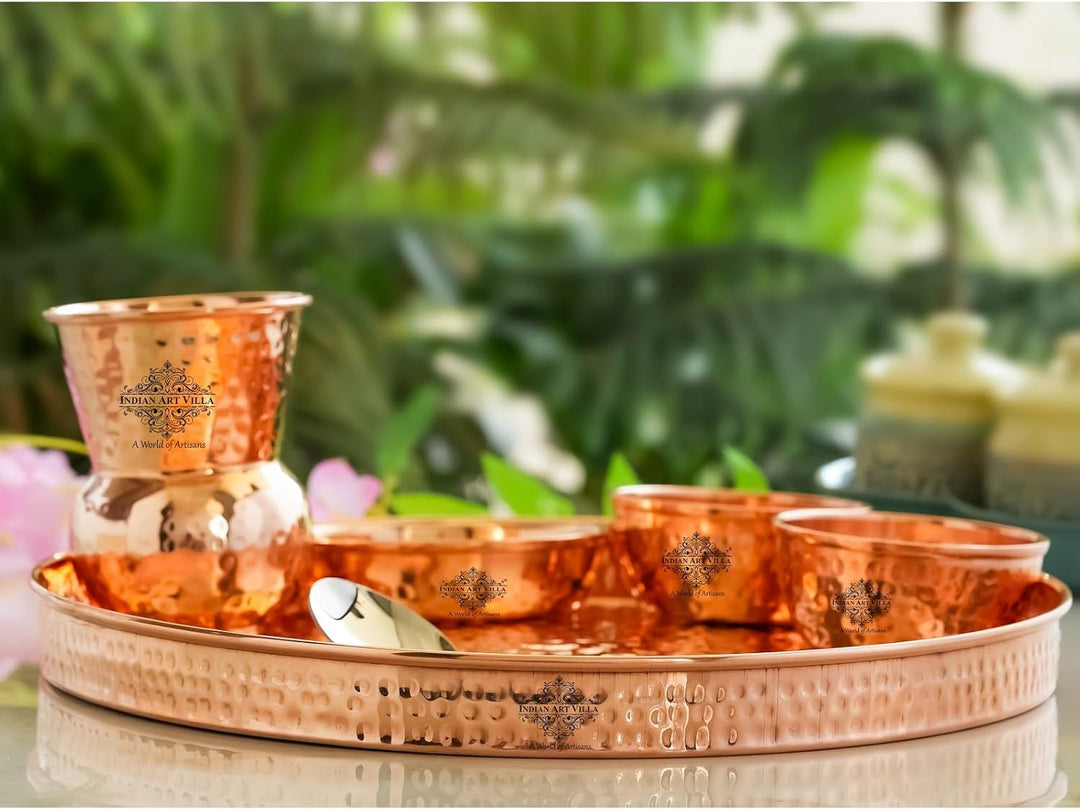 IndianArtVilla Thali/Dinner-Set, handgefertigt, reines Kupfer, 8 Stück