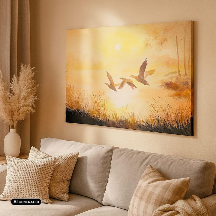 Bilder auf Leinwand 100x70cm Leinwandbild mit Rahmen Vogel Natur Wasser Gross Wanddeko Bild Schlafzi