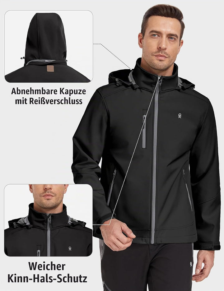 Little Donkey Andy Softshelljacke für Herren mit abnehmbarer Kapuze, Fleecefutter und Wasserabweisen