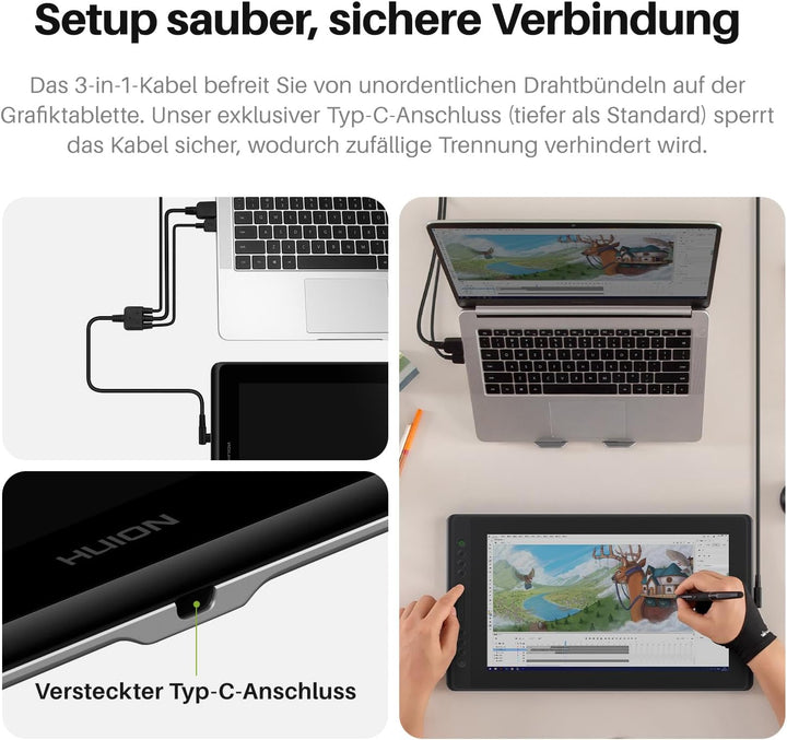 HUION Kamvas Pro 16 V2 Grafiktablett mit Display, 15,6 Zoll Volllaminiertes AG-Glas, 16384 Stiftdruc