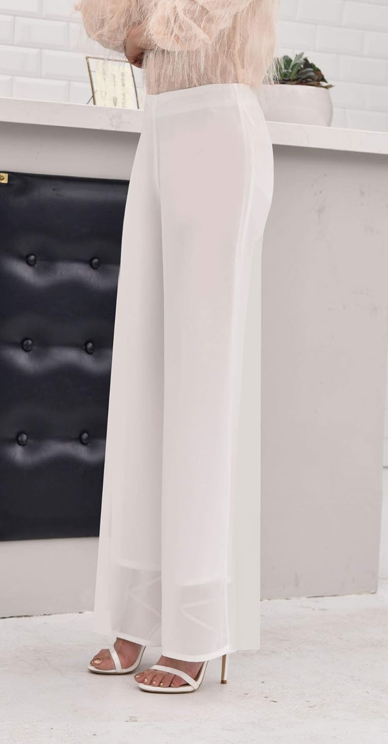 Putaowor Damen Leicht Chiffon hohe elastische Taille Fliessende Hose ausgestellt gerades Bein Frauen