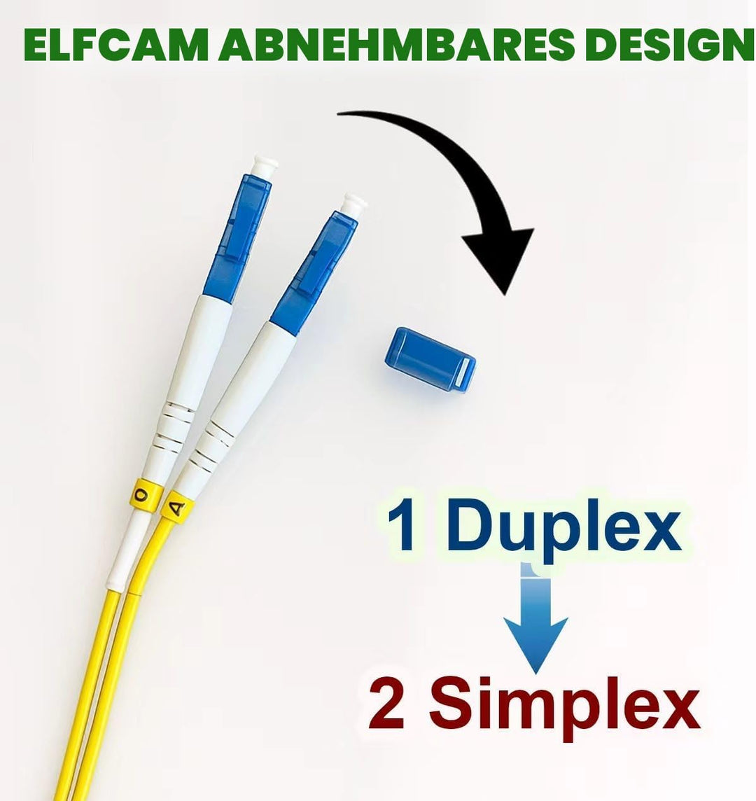 Elfcam - 50m Glasfaserkabel LC/UPC auf LC/UPC Simplex Singlemode 9/125 µm, LWL Kabel LSZH (50M), 50M