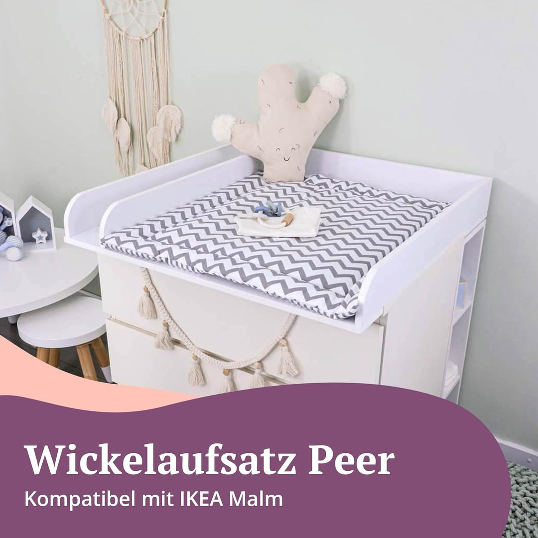 Puckdaddy Peer | Wickelaufsatz kompatibel mit IKEA Malm Kommoden u.Ä. | 80x78x10 cm | Wickelauflage