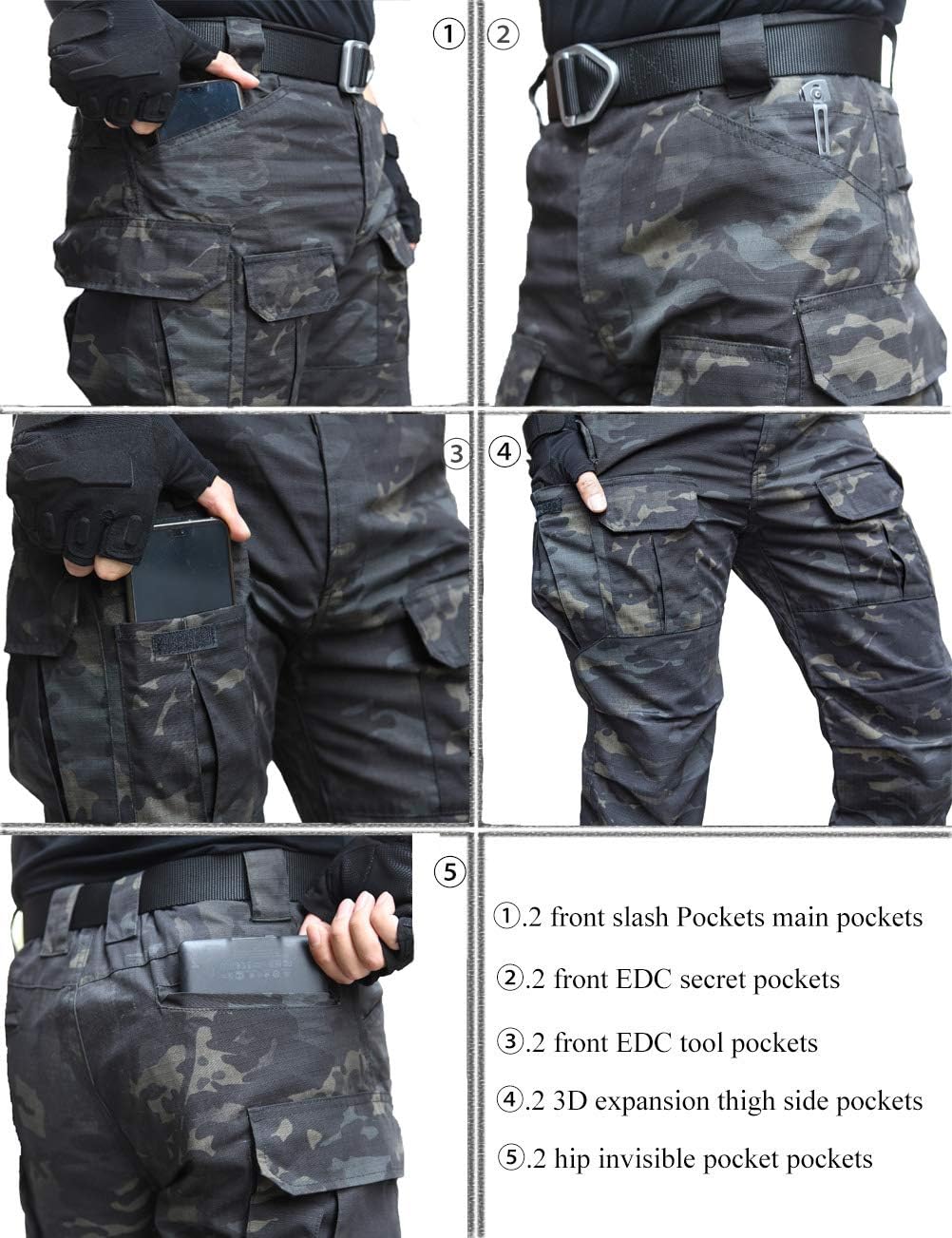 zuoxiangru Wasserfeste Herren Hose Relaxed Fit Tactical Combat Army Cargo Arbeitshose mit Mehrfachta