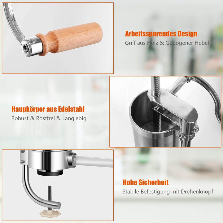 GOPLUS Wurstfüller aus Edelstahl, Wurstfüllmaschine Wurstmaschine Manuell, Wurstpress mit 4 verschie
