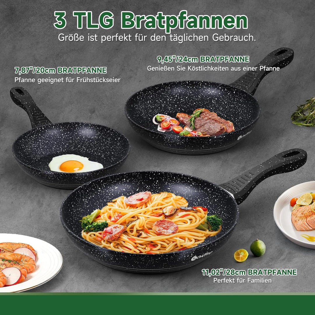 Scheffler Pfannenset, Pfanne 20/24/28 cm,Bratpfanne,Pfannen,beschichtete Pfanne,Pfanne Induktion mit