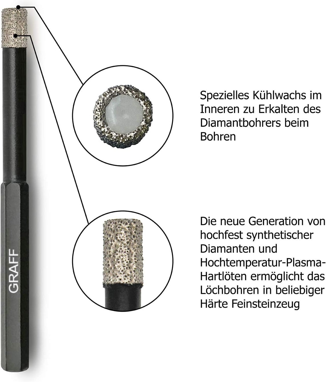 GRAFF Feinsteinzeug Bohrer 8mm für harte Fliesen Glas Кeramik Granit Stein - Diamantbohrer Fliesenbo