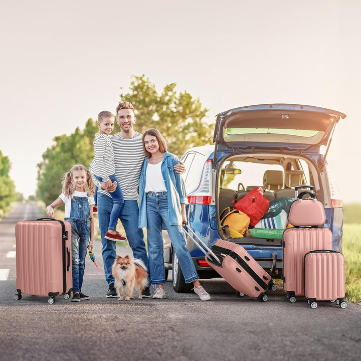 LEADZM Kofferset 5 teilig mit Kosmetikkoffer, Koffer Set Hartschalen-Trolley aus ABS, Reisekoffer Se