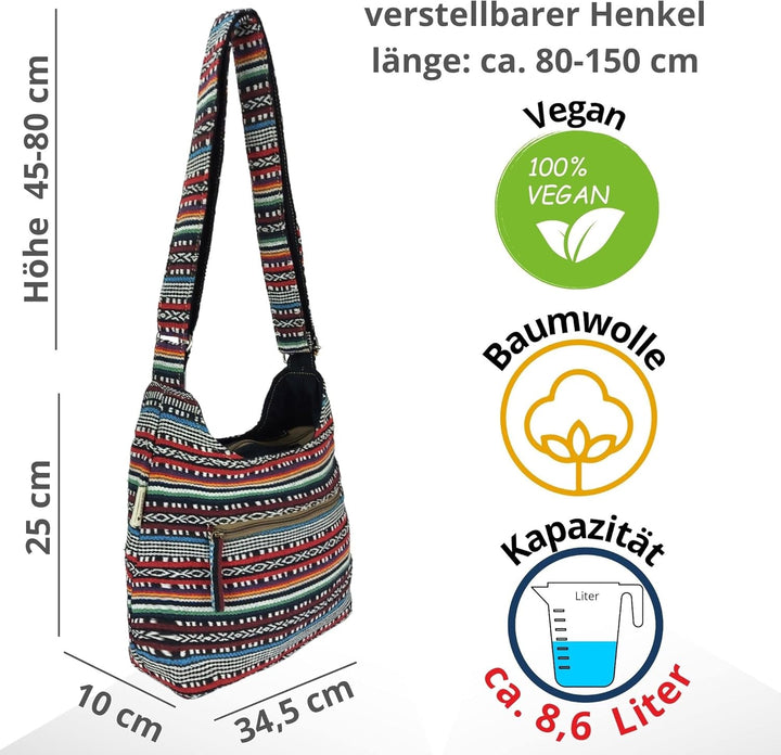 Sunsa Damen Umhängetasche. Hobo Tasche aus gewebter Baumwolle mit verstellbare Henkel. Crossbody Sch