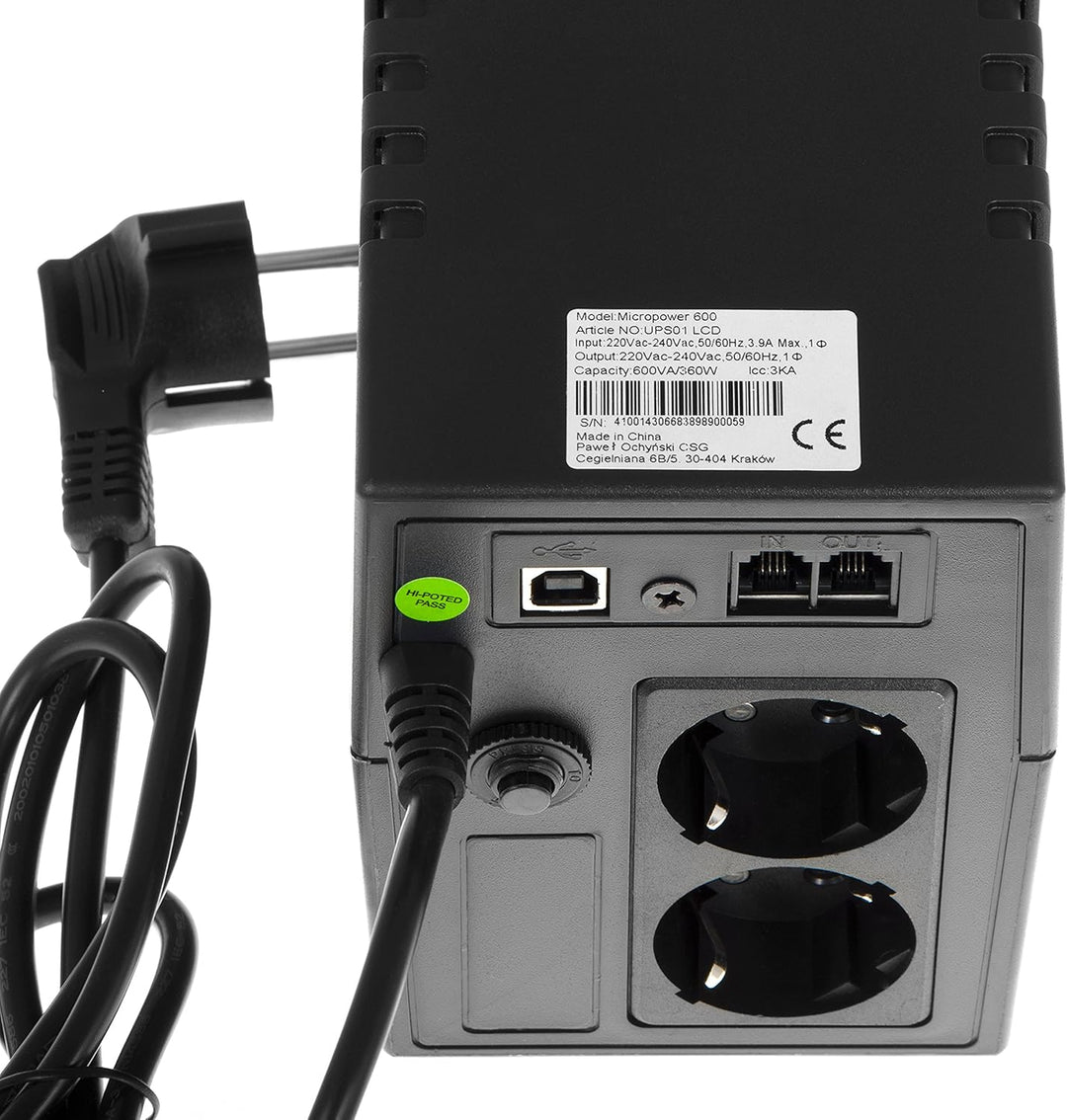 Green Cell 600VA 360W Überspannungsschutz 230V schwarz, Multicolor, UPS01LCD