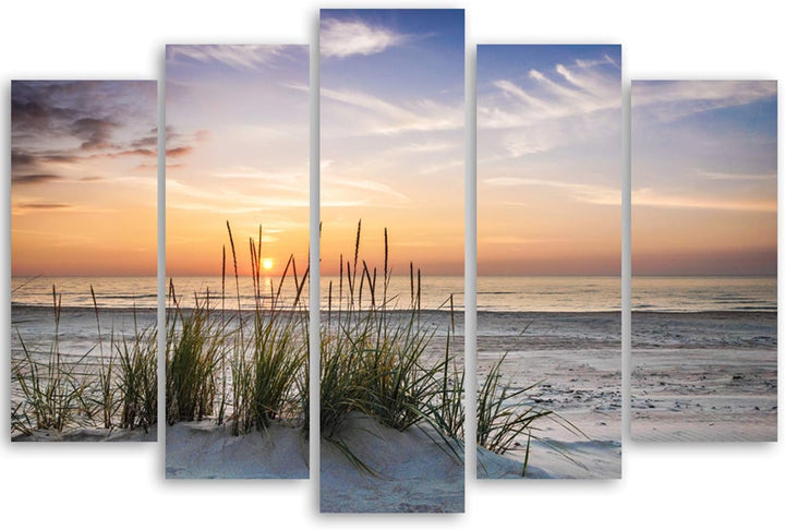 Feeby Bilder 5 Teile XXL Landschaft Grass Strand Typ A 300x140 cm Wohnzimmer Schlafzimmer Büro Flur