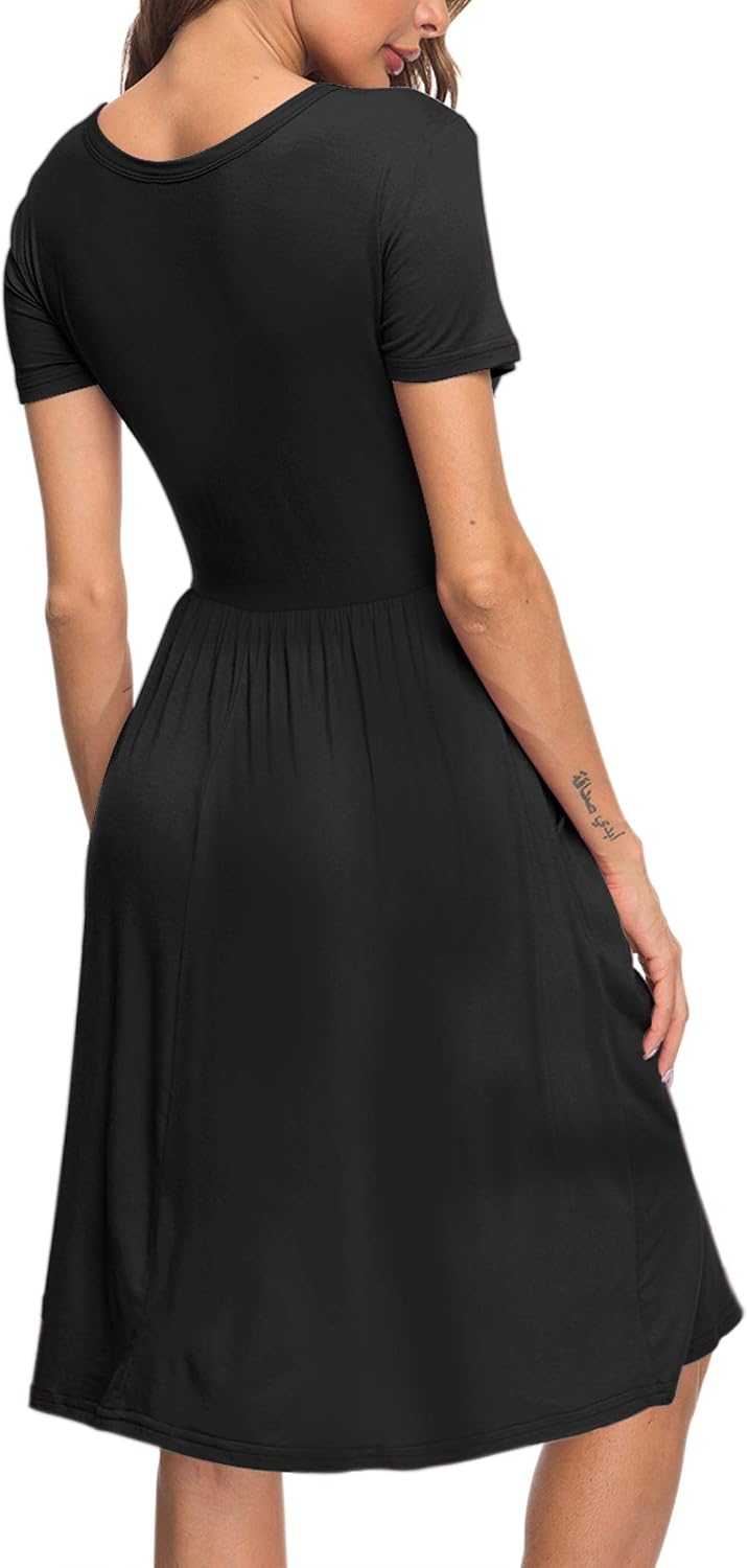 AUSELILY Damen Kleider Sommer Sommerkleider Knielang Kurzarm Empire Freizeitkleid Schicke Shirtkleid