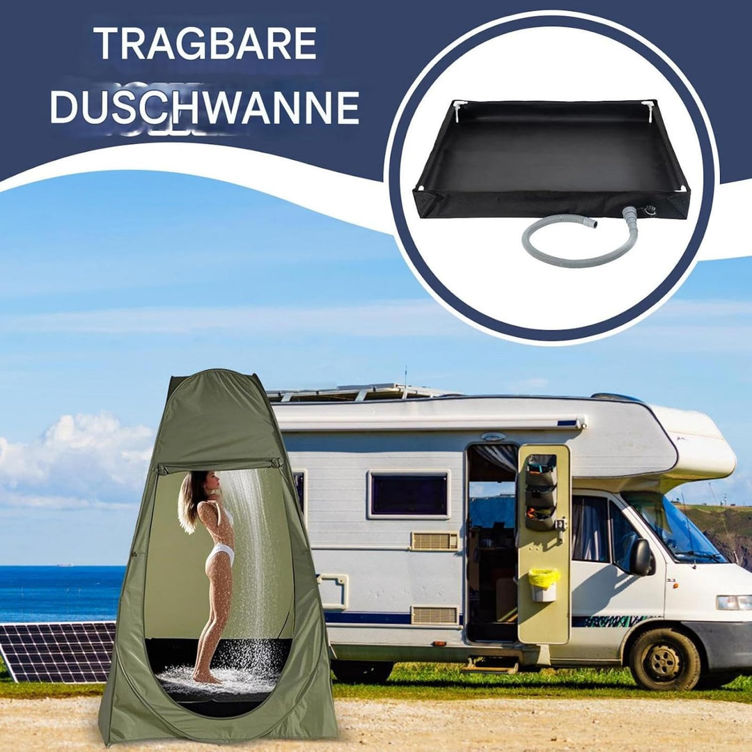 Portable Shower Base, Spacious Bath Panel, Waterproof Camping Shower Pan with Drain Hose for Indoor,