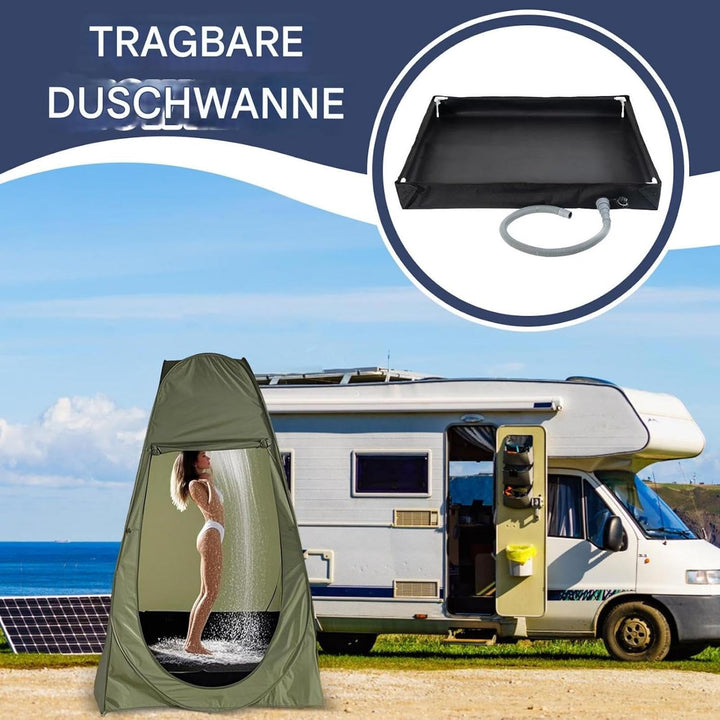 Portable Shower Base, Spacious Bath Panel, Waterproof Camping Shower Pan with Drain Hose for Indoor,