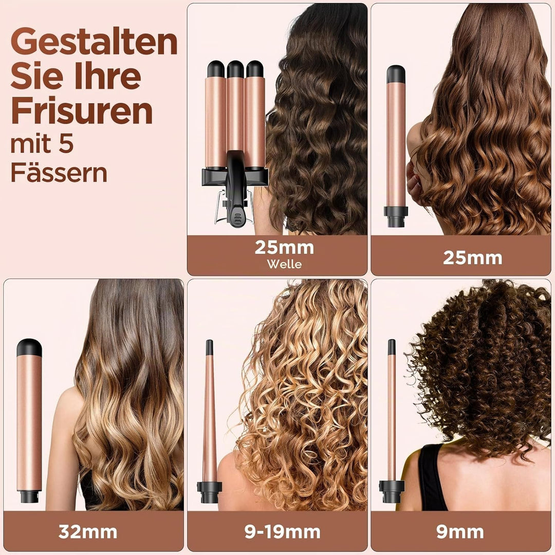 BESTOPE MIX Welleneisen Set 5 in 1, Lockenstab mit Verschiedenen Aufsätzen Einstellbare Temperatur K