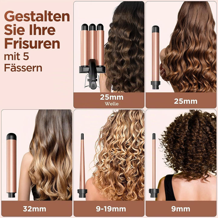 BESTOPE MIX Lockenstab, 5 in 1 Lockenstab 3 Fässer Welleneisen mit Verschiedenen Aufsätzen Einstellb