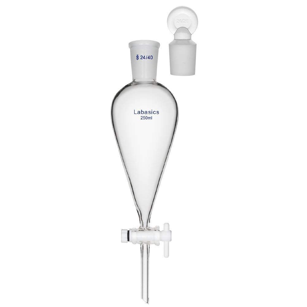 Labasics Borosilikatglas Konischer Scheidetrichter mit PTFE-Absperrhahn, Separatory Funnel 250ml 250